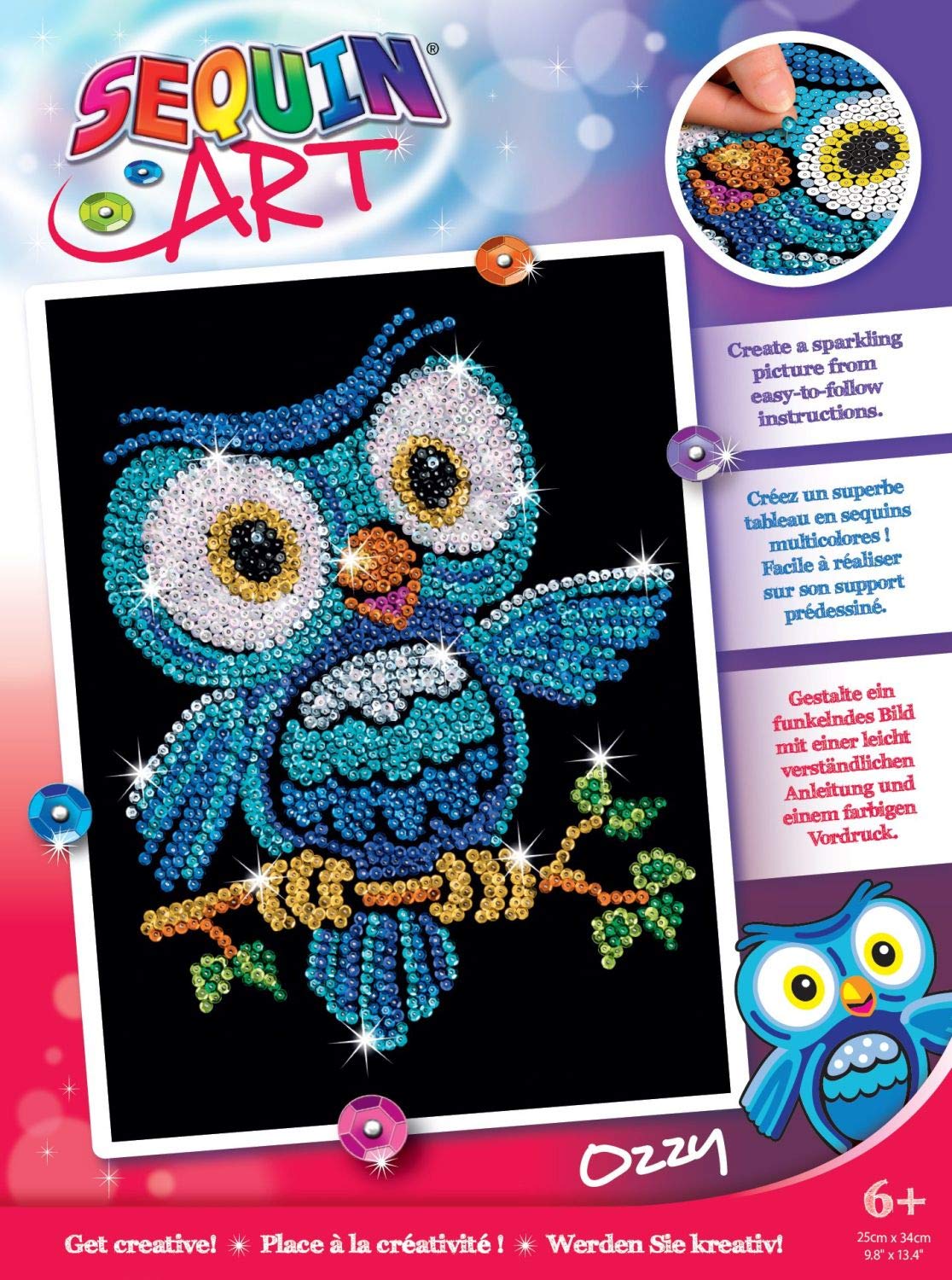 Sequin Art Red, Owl, Sparkling Arts and Crafts Picture Kit, Creative Crafts (1403)