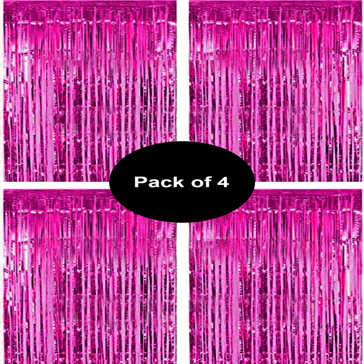 Propsicle 4 Pcs 3Ftx6Ft Pink Foil Fringe Curtains Shimmer Backdrop Happy Birthday Party, Wedding Anniversary, Bachelorette, Baby