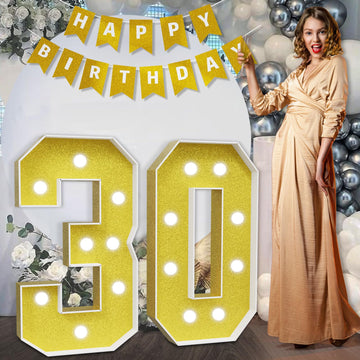 Imprsv Marquee Numbers Gold 30Th-Birthday Decorations: Large 3Ft Light Up Number 30 Birthday Decoration For Women Men Thirty Yea