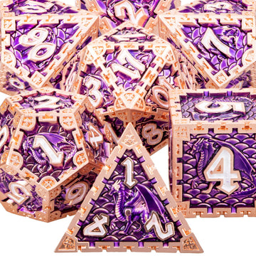 ARUOHHA DND Metal Dice Set Purple Dungeons and Dragons Dice with Gift Box,Handmade D and D Dice Dragon Design Polyhedral Dice Ro