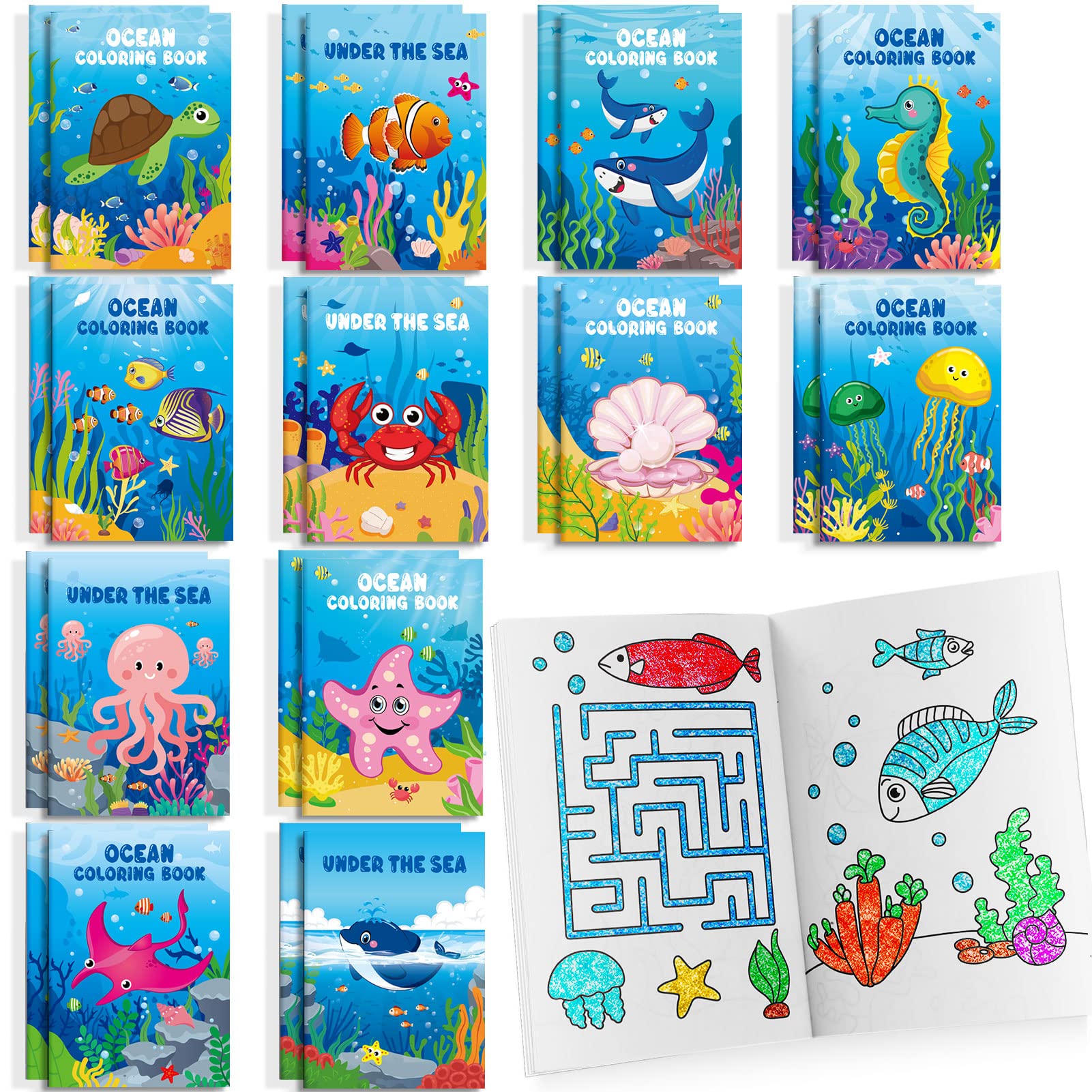 24 Pcs Under The Sea Mini Coloring Books Ocean Animals Party Favors Drawing Book Bulk For Kids Ocean Fish Birthday Party Mermaid