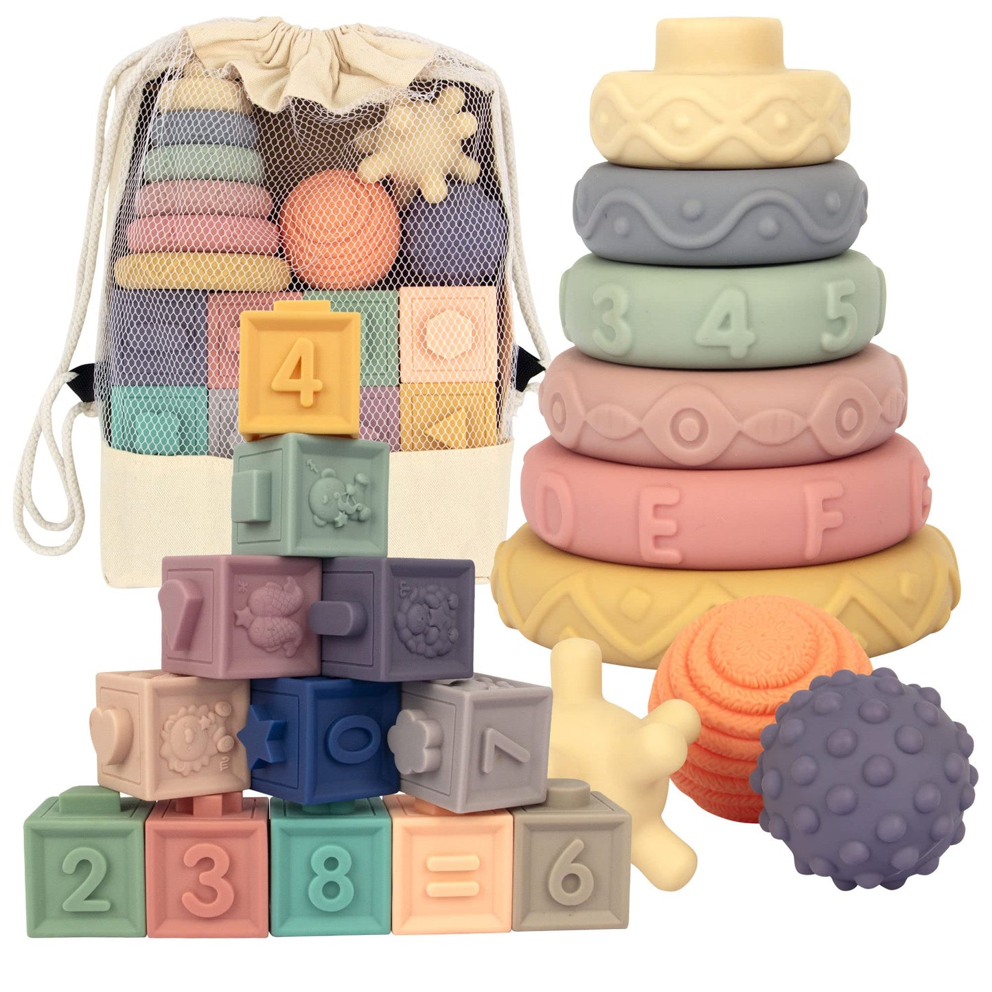 21Pcs Montessori Toys For Babies,Teething Toys For Babies Months, 6 Months+, Early Educational Learning Stacking Tower, Sensory