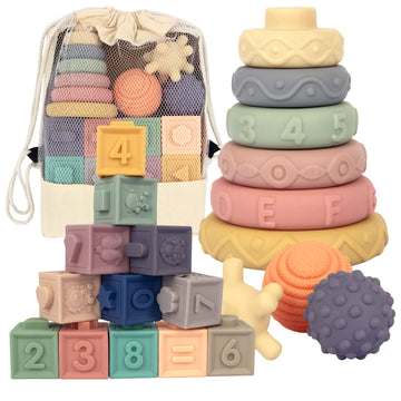 21Pcs Montessori Toys For Babies,Teething Toys For Babies Months, 6 Months+, Early Educational Learning Stacking Tower, Sensory
