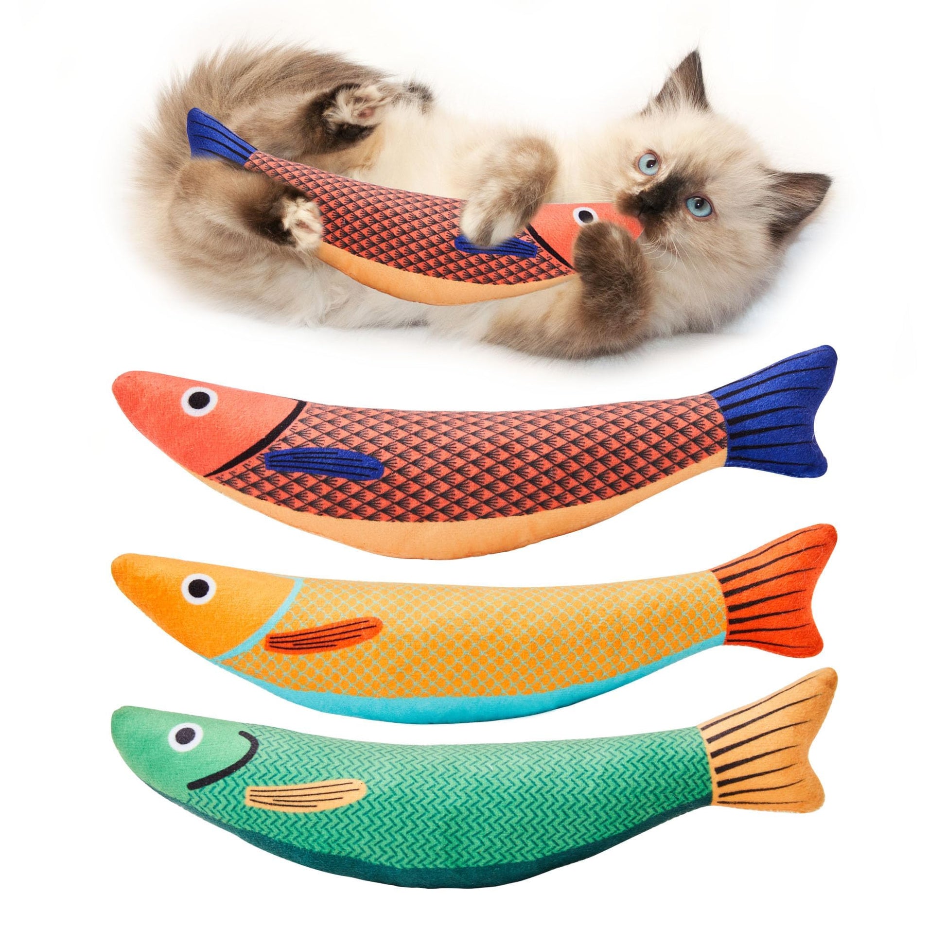 Potaroma Cat Toys Saury Fish  3 Pack  Catnip Crinkle Sound  Soft and Durable  Interactive Kitten Kicker for Indoor Kitty Exercise 9.4 Inches for All Breeds-New
