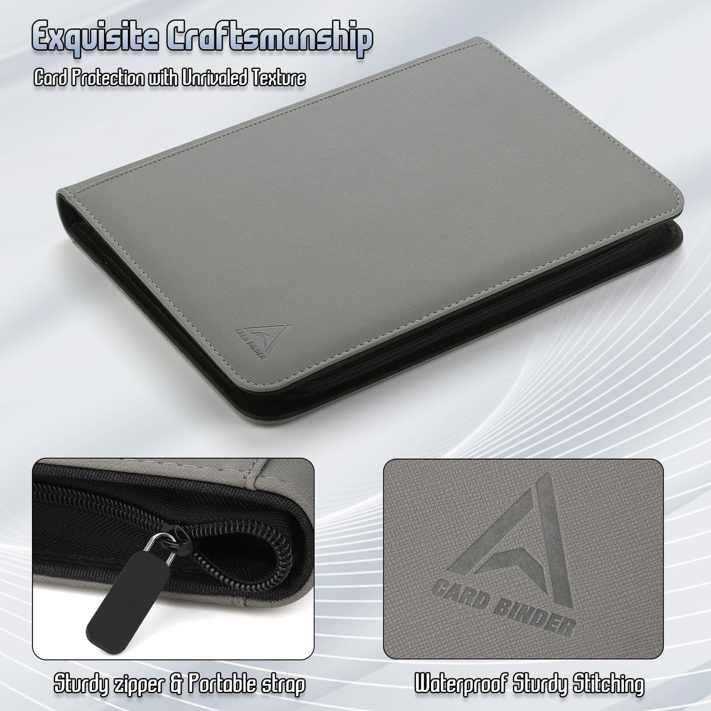 Arkeiliy Card Binder 9 Pocket  Double Sided Pockets Trading Card Binder with 30 Sleeves  enhanced Zip Trading Card Holder Collector Album Holds 540 MTG (grey)