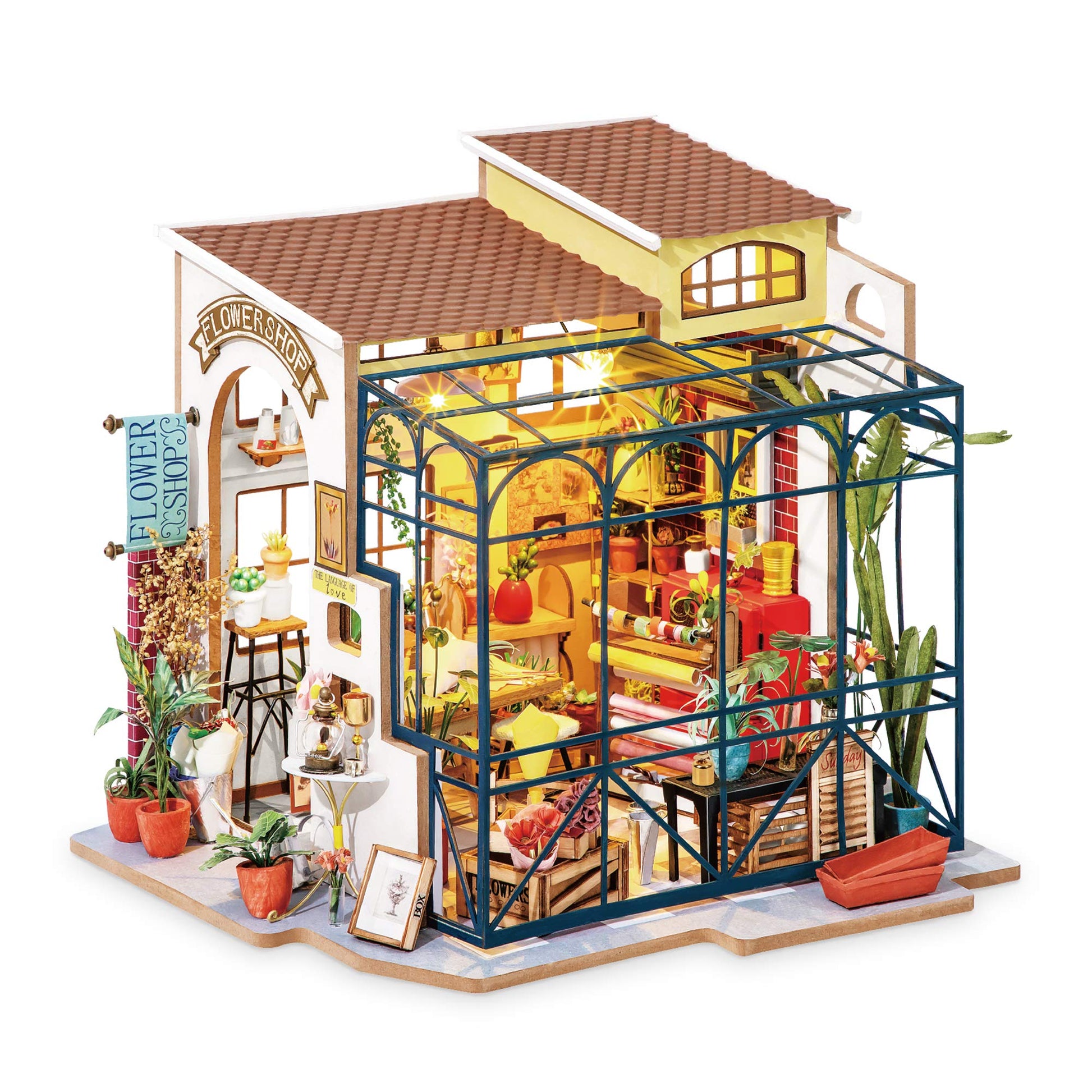 Hands Craft Diy Miniature Dollhouse Kit - Emily'S Flower Shop 3D Model Tiny House Building With Led Lights | Detailed Floral Sho