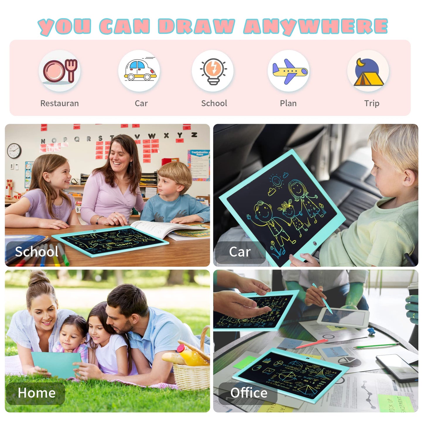 Lcd Writing Tablet For Kids, 15 Inch Colorful Electronic Doodle Board For Kids Age 3+ Toys Christmas Birthday Erasable Drawing T
