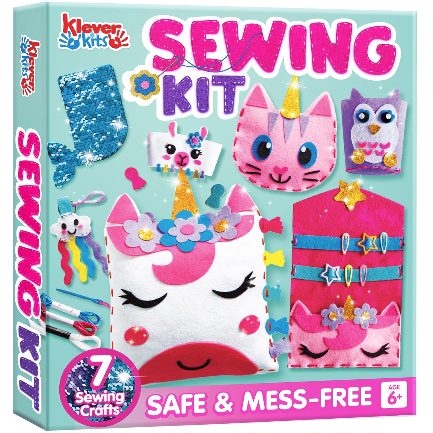 Klever Kits 7 Sewing Projects- My First Kids Sewing Kit- Easy DIY Arts and Crafts of Unicorn and Mermaid, Craft Kits, Birthday G