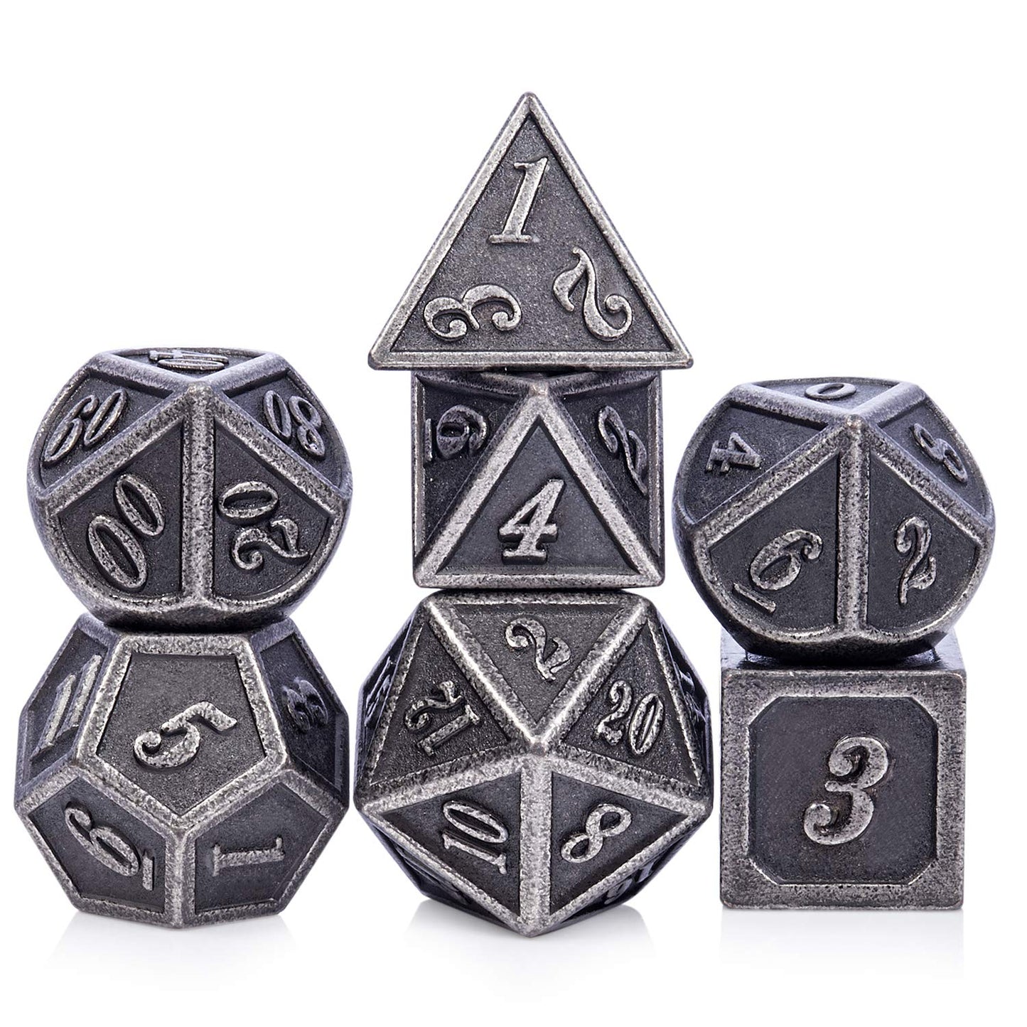 DnDnD Acient Silver Metal DND Dice Set, 7PCS D&D Metal Dice with Metal Case for Dungeons and Dragons, Shadowrun, Pathfinder, Sav