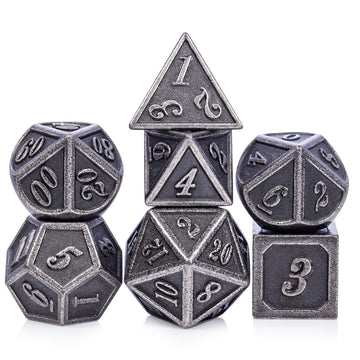DnDnD Acient Silver Metal DND Dice Set, 7PCS D&D Metal Dice with Metal Case for Dungeons and Dragons, Shadowrun, Pathfinder, Sav