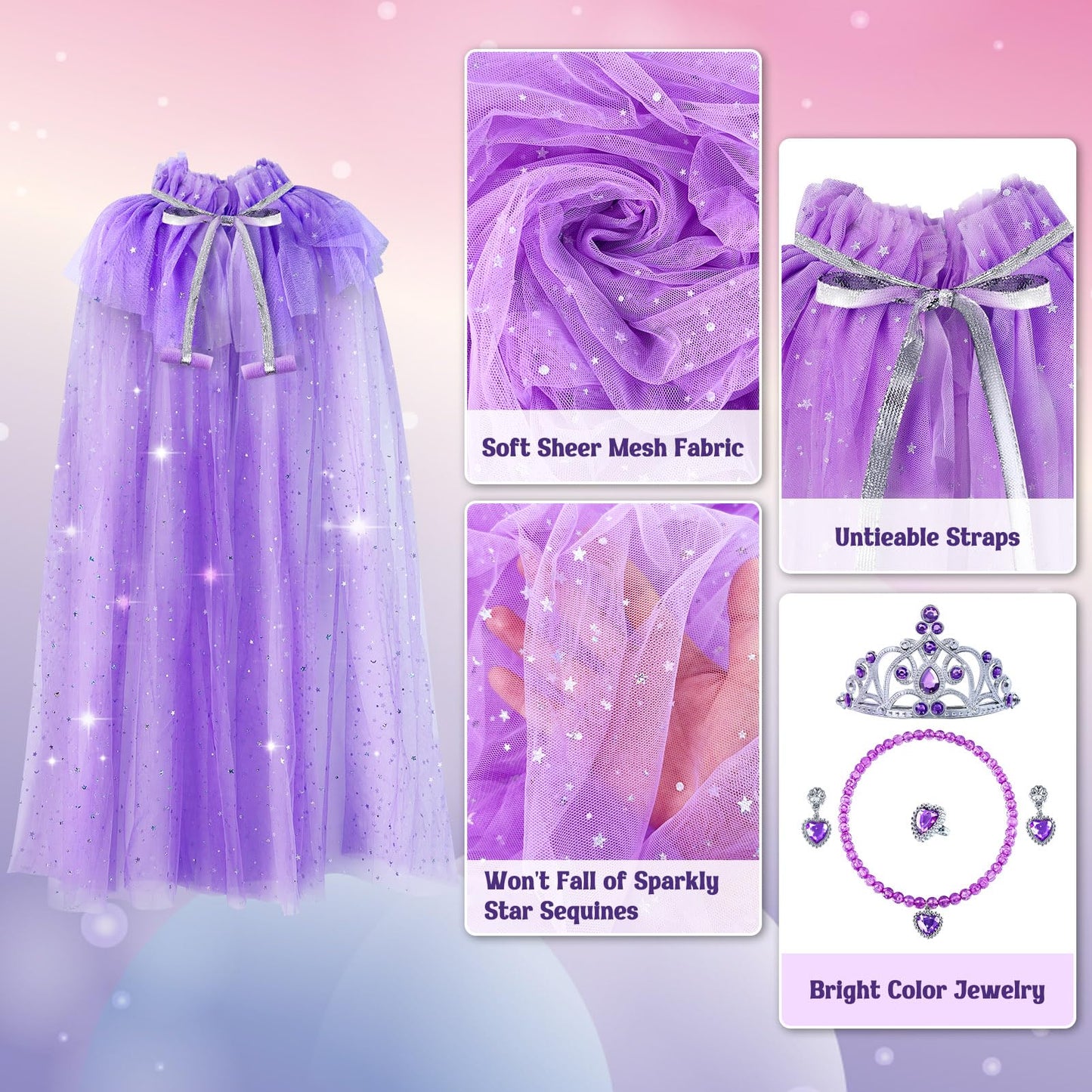 Heyzeibo Princess Dresses For Girls 4-6, Princess Cape Set, Princess Dressing Up Toys Role Play Gifts For Christmas Birthday