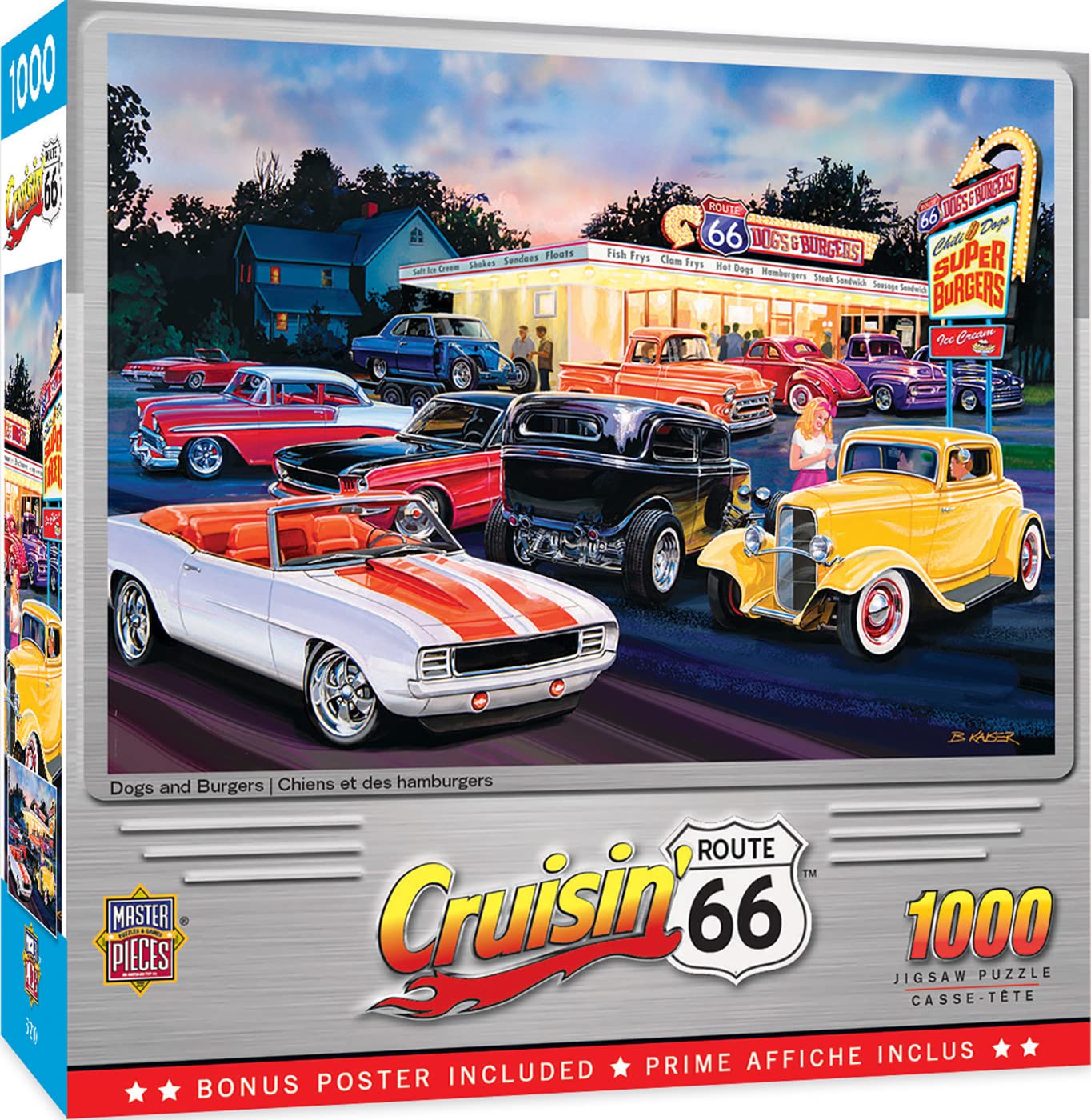 Masterpieces - 1000 Piece Jigsaw Puzzle, Route 66 Dogs And Burgers, Fun For Adults, Family, Kids, 19.25'' X 26.75''