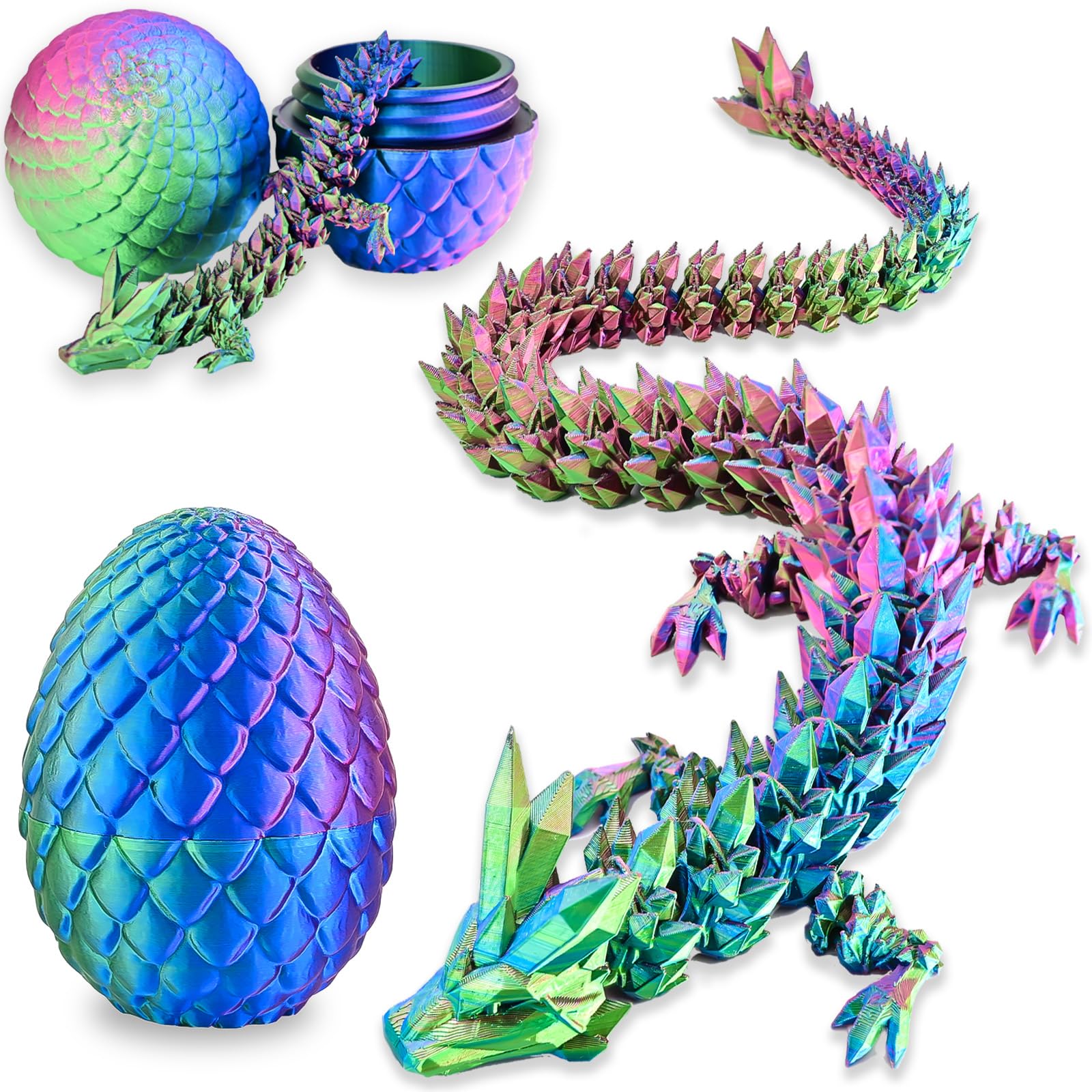 Locyfens 3D Printed Dragon Eggs With Dragon Inside, Rainbow Articulated 3D Dragon Toys With 3D Dragon Eggs, Crystal Dragon Red B