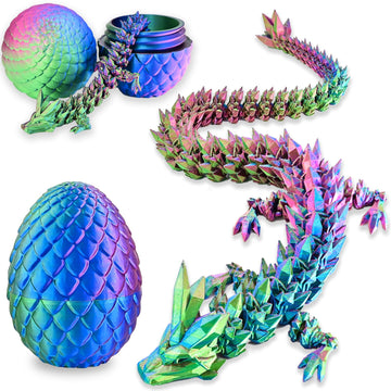 Locyfens 3D Printed Dragon Eggs With Dragon Inside, Rainbow Articulated 3D Dragon Toys With 3D Dragon Eggs, Crystal Dragon Red B