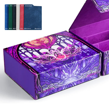 Uaono Card Storage Box For Mtg, Trading Card Deck Box Holds 1800+ With 6 Dividers, Leather Printing Magnetic Closure Card Storage Case Fits Tcg Ccg Sports Cards (Violet, Lotus)