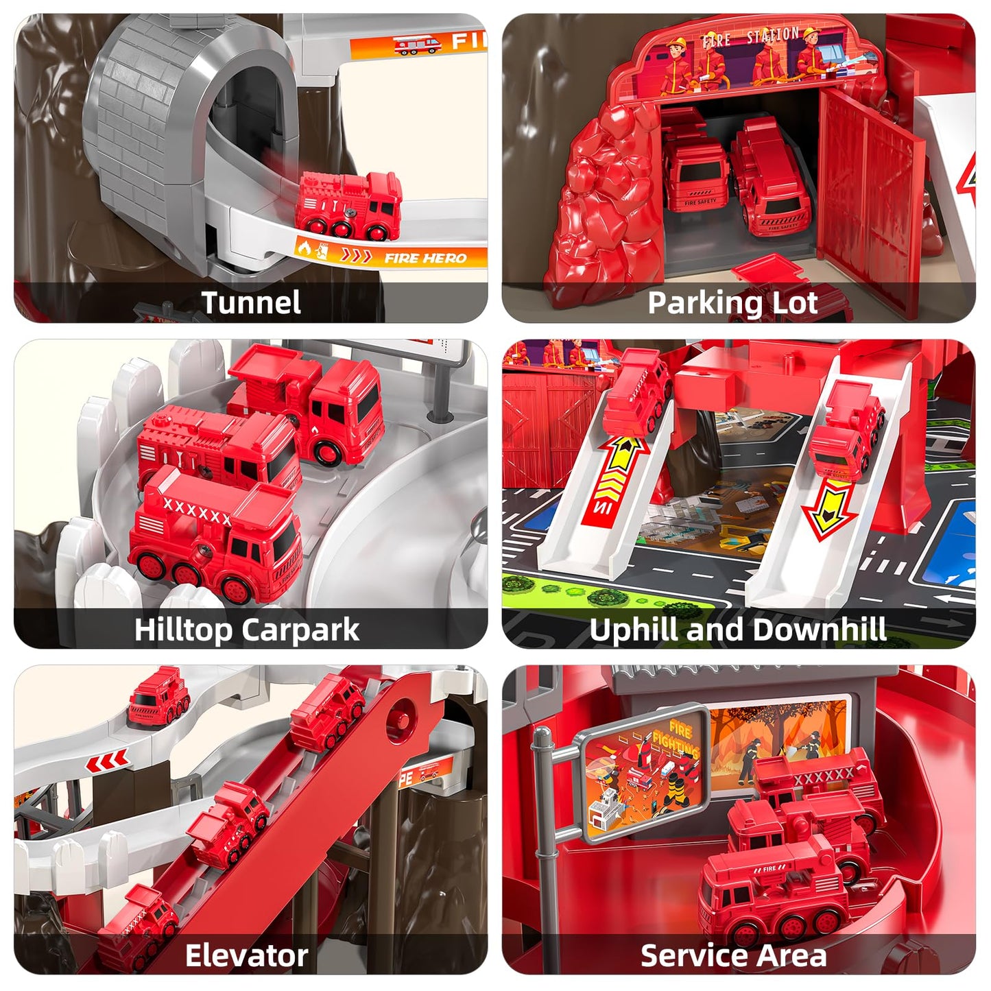 JUKUDAHU Boys Fire Car Race Tracks Playset for 3-8 Years Old - Rolling Hill Car Ramp Toy for 3-7 Year Old Kids, Toddler Racing T