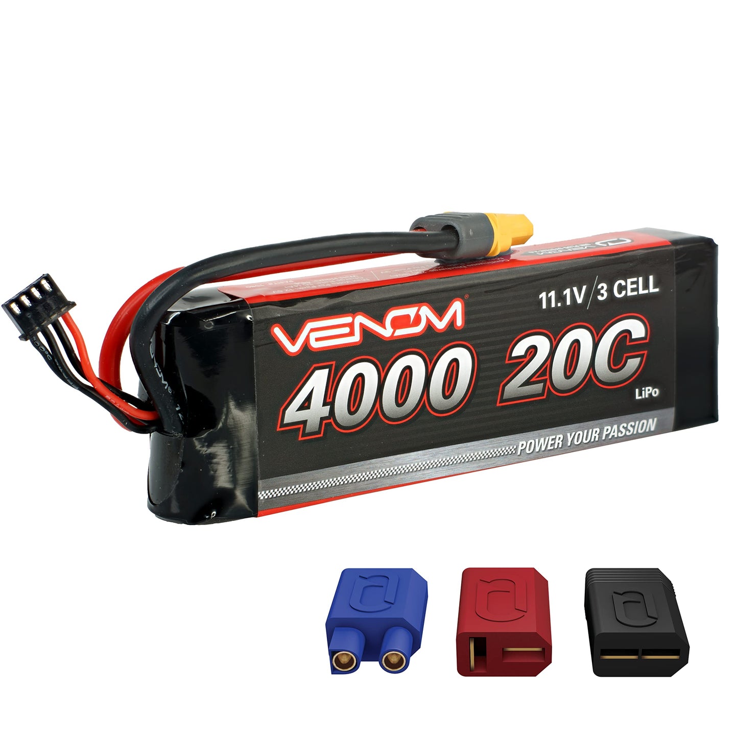 Venom 20C 3S 4000mAh 11.1V LiPo Battery with Universal Plug (Compatible for EC3/Deans/Tamiya)