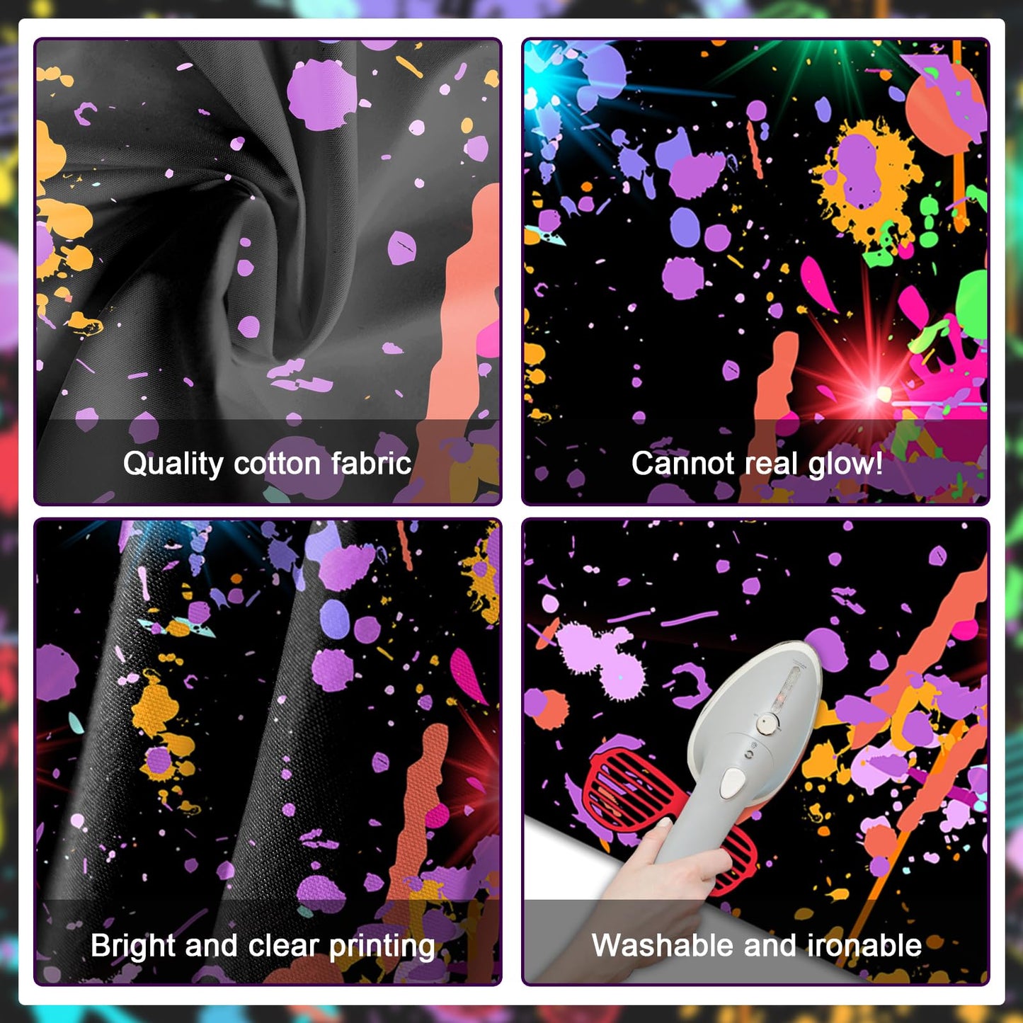 Avezano Neon Glow in The Dark Backdrop Paint Splatter Graffiti Glow Party 80s 90s Themed Birthday Background Colorful Neon Party