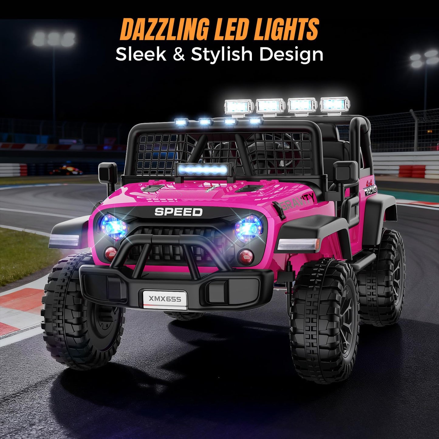 Hikole 24V Electric Ride On Car - 2 Seater XL with Remote, LED Lights, Bluetooth, Pink
