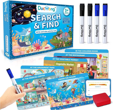 Search And Find Book For Kids Ages 4-6,3-8, Preschool Learning Toys With 4 Dry Erase Markers 12 Themes Activity Mats, Educationa