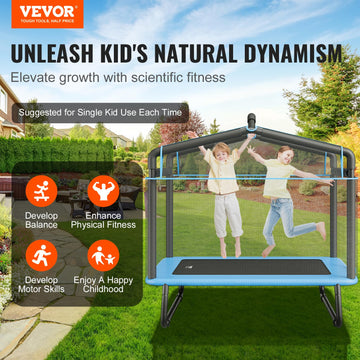 Vevor 6Ft Trampoline 72'' Indoor/Outdoor Trampoline, Mini Trampolines With Safety Enclosure Net, Gymnastics Bar, Hammock, Recrea