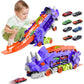 Hacocola Dinosaur Transporter Truck Foldable Sliding Race Track Toy With 8 Toy Cars For Kids Age 3 4 5 6 7 8 (Purple)