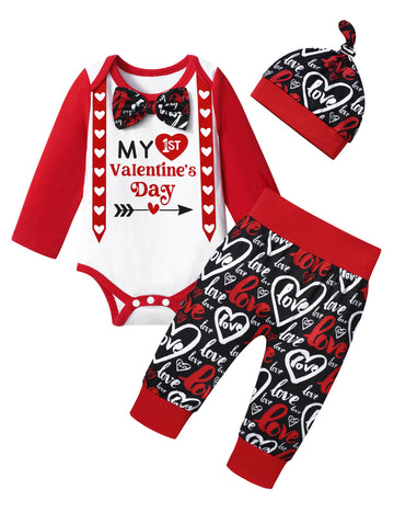 Wiqi Baby Boy Valentines Day Outfit My First Valentines Day Baby Boy Outfit 6 Months Baby Valentines Day Outfit Boy Red Long Sle