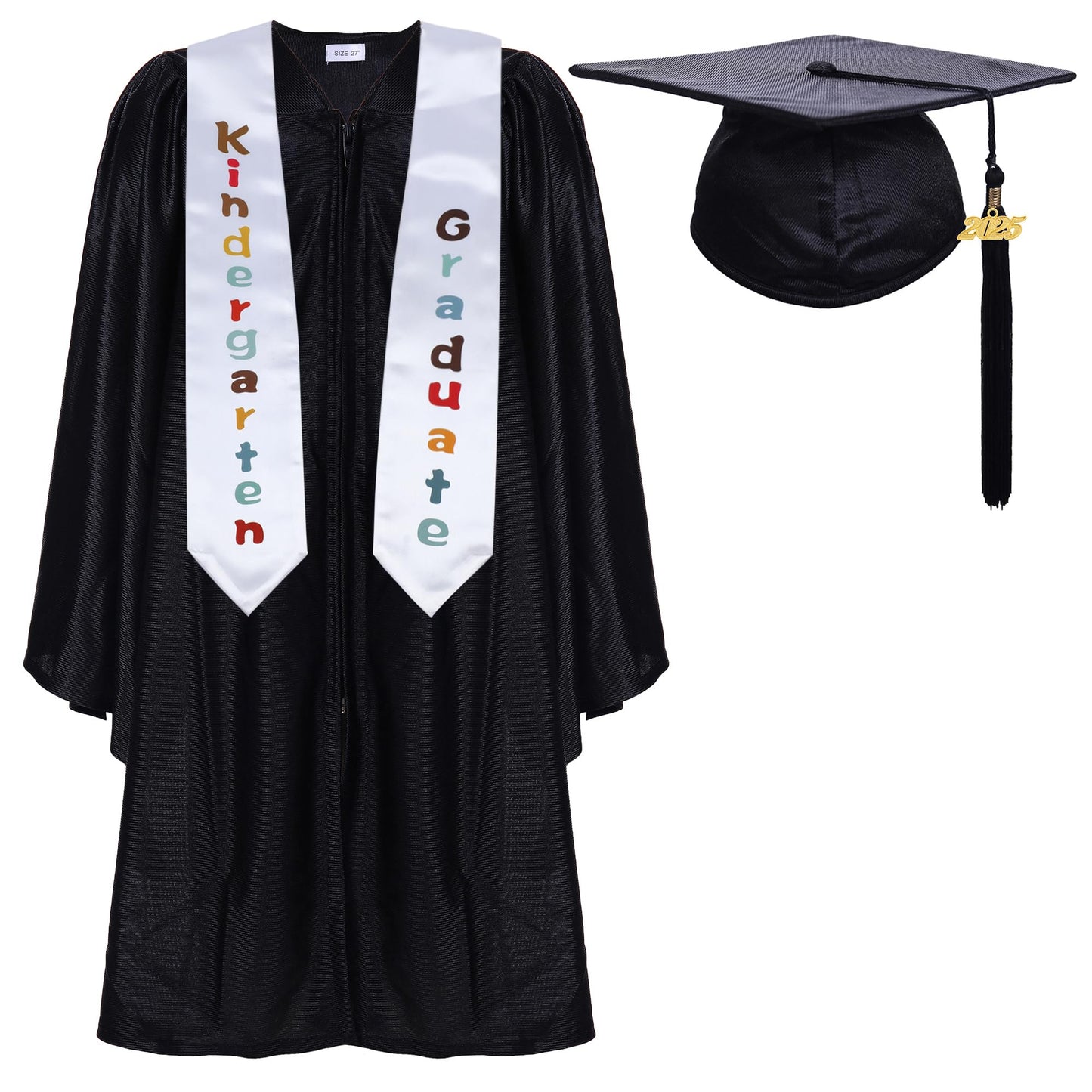 Newrara Kindergarten Graduation Cap And Gown Stole Package For Kids (Black, 24)