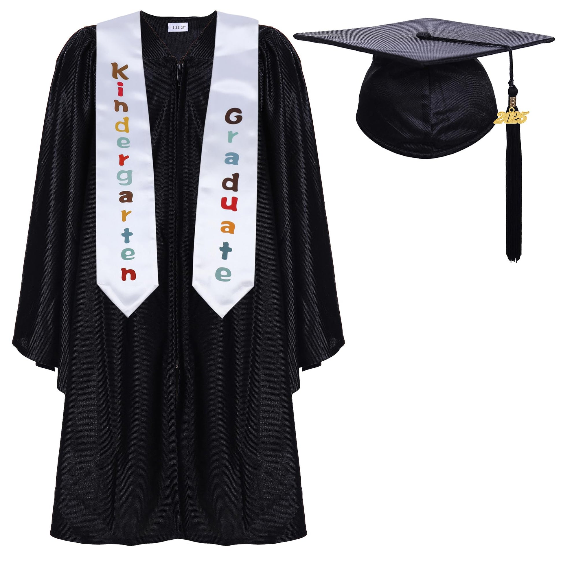 Newrara Kindergarten Graduation Cap And Gown Stole Package For Kids (Black, 24)