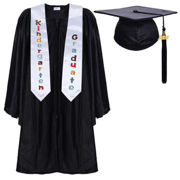 Newrara Kindergarten Graduation Cap And Gown Stole Package For Kids (Black, 24)