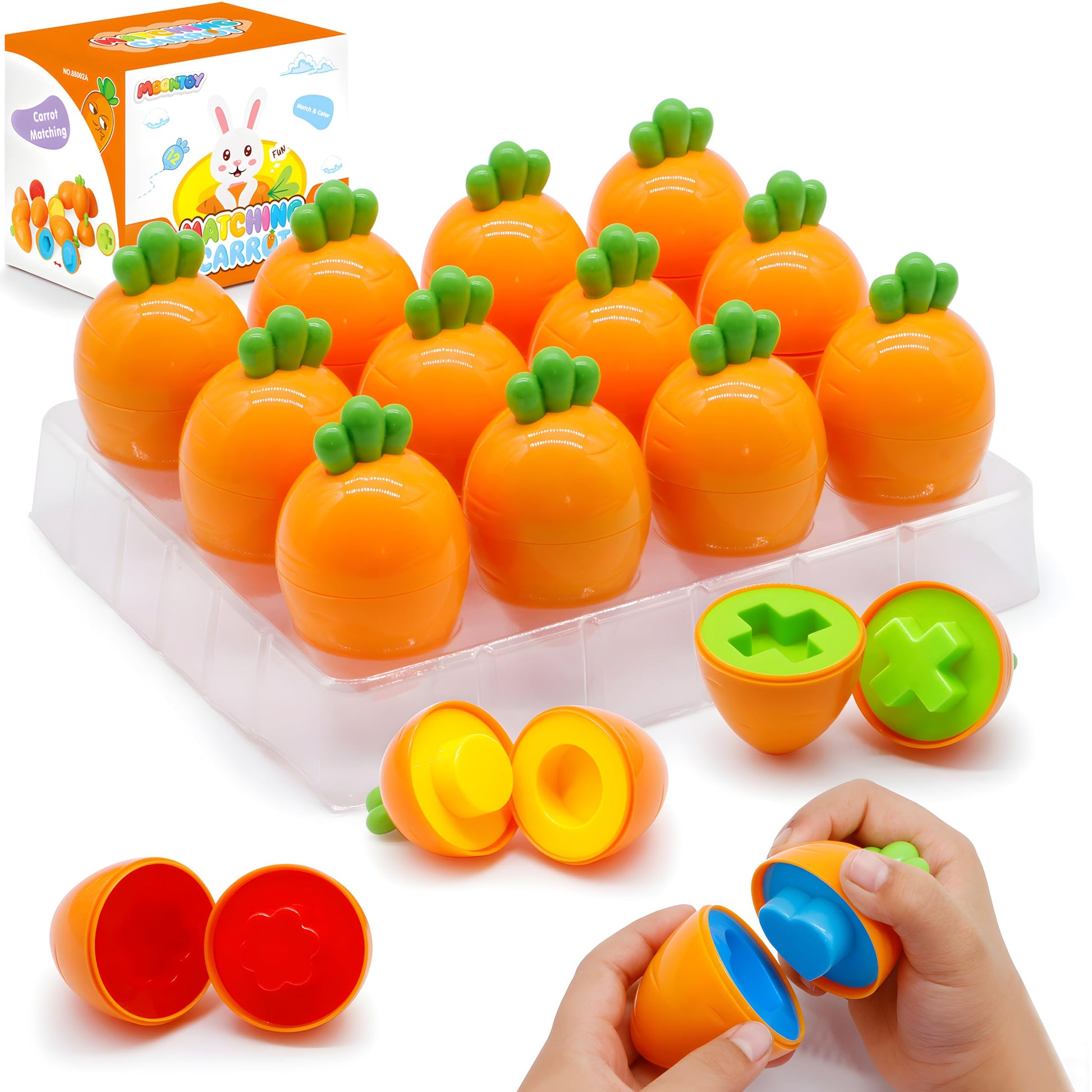 Moontoy 12Pcs Toddler Carrot Matching Eggs Easter Toys For 1 2 3 Year Old Party Favors Educational Shape Sorter Montessori Senso