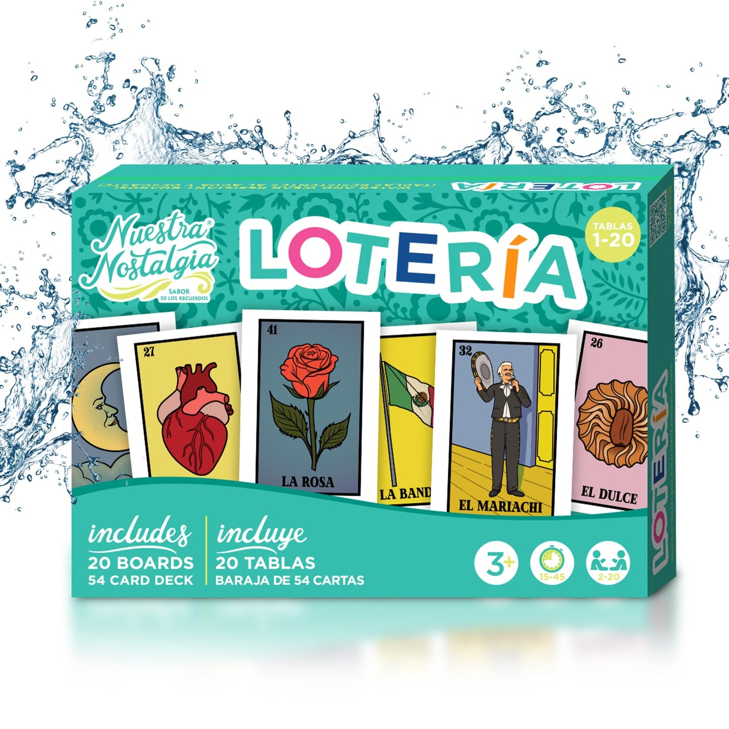 Nuestra Nostalgia Waterproof Loteria Game - 12"x8" Shuffleable Boards, Yellow & White, No Stereotypical Characters, Ideal for Parties