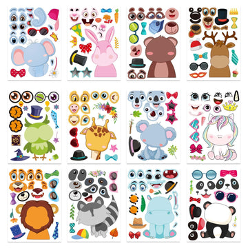 24 Sheets Make-A-Face Stickers, Make Your Own Animal Mix And Match Sticker Sheets, Animal Stickers For Kids, Diy Party Favor Sti