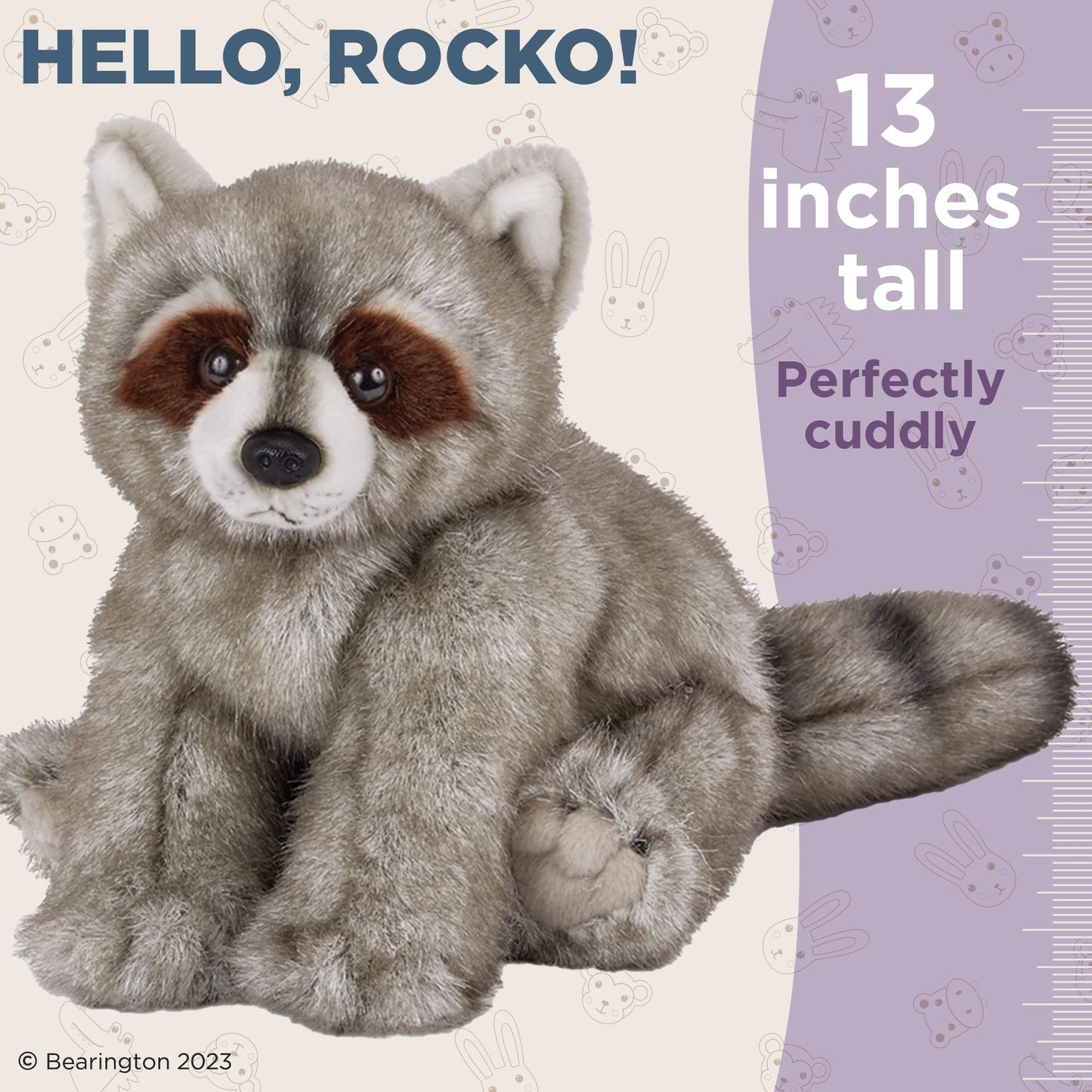 Bearington Rocko Plush Raccoon Stuffed Animal, 13" Soft Toy, Gray Plush