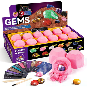 Byncceh Gemstones Dig Kit - Dig It Up 12 Real Gemstone And Crystal For Kids Gems Digging Kit Mineral & Rock Collection For Kids