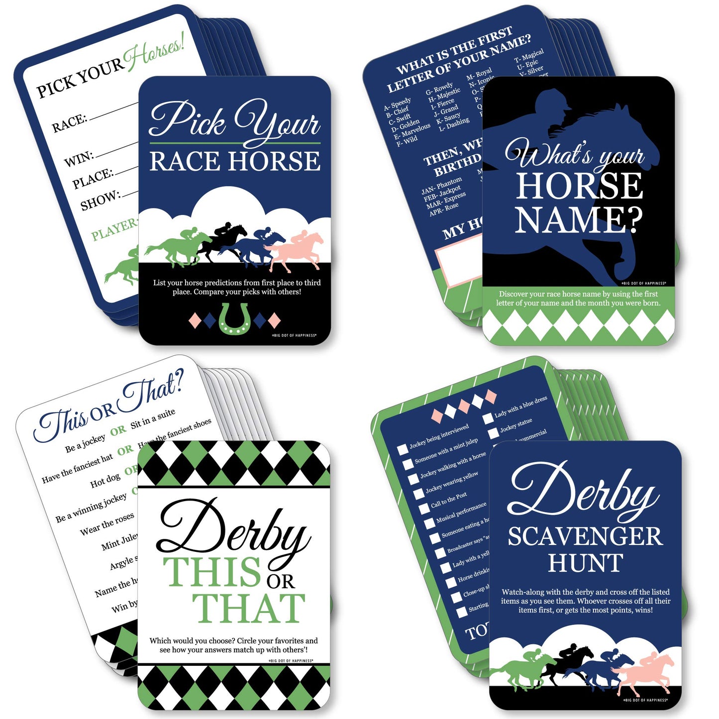 Big Dot Of Happiness Kentucky Horse Derby - 4 Horse Race Party Games - 10 Cards Each - Gamerific Bundle