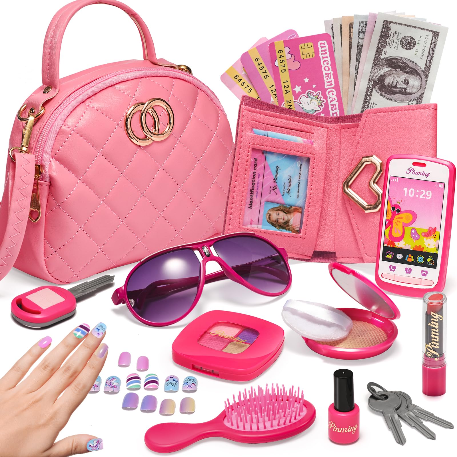 Little Girls Purse, Toddler Girl Toys For 3 4 5 6 Year Old, Kids Purses With Accessories, Pretend Play Handbag And Princess Kit,