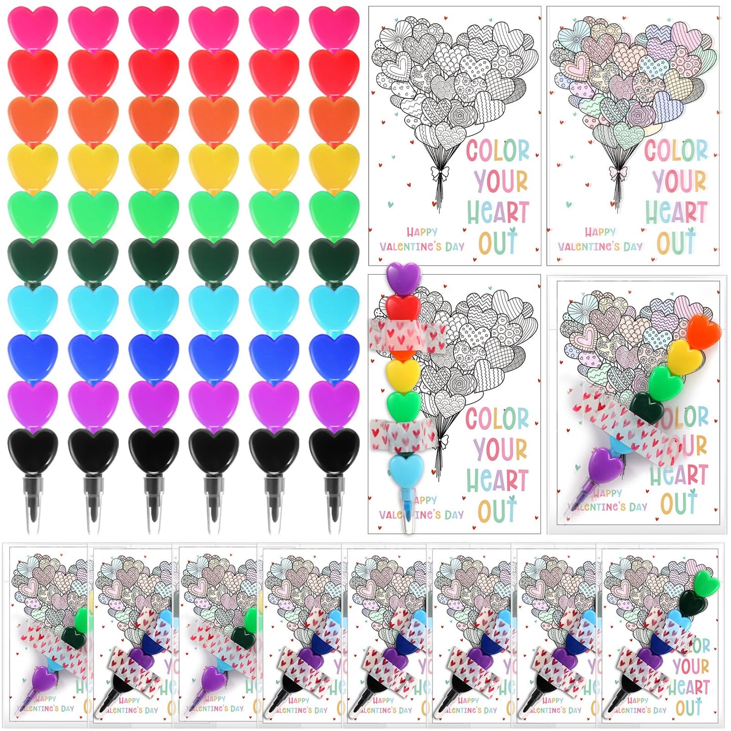 Sayglossy Valentines Day Gift for Kid Stacking Crayons Stackable Buildable Colorful Crayon with Card Sticker School Classroom R