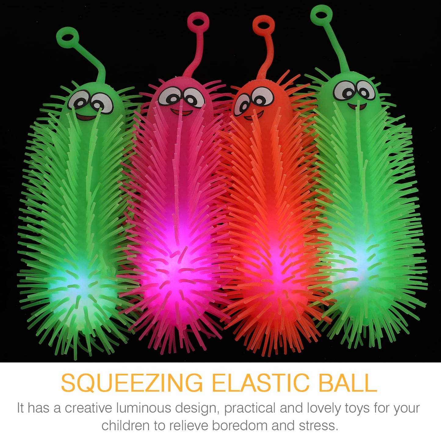 Nuobesty Flashing Light Up Stretchy Caterpillars, 4Pcs Stress Balls Toy, Anxiety And Stress Relief Toys For Adults Teen Kids(Random Color)