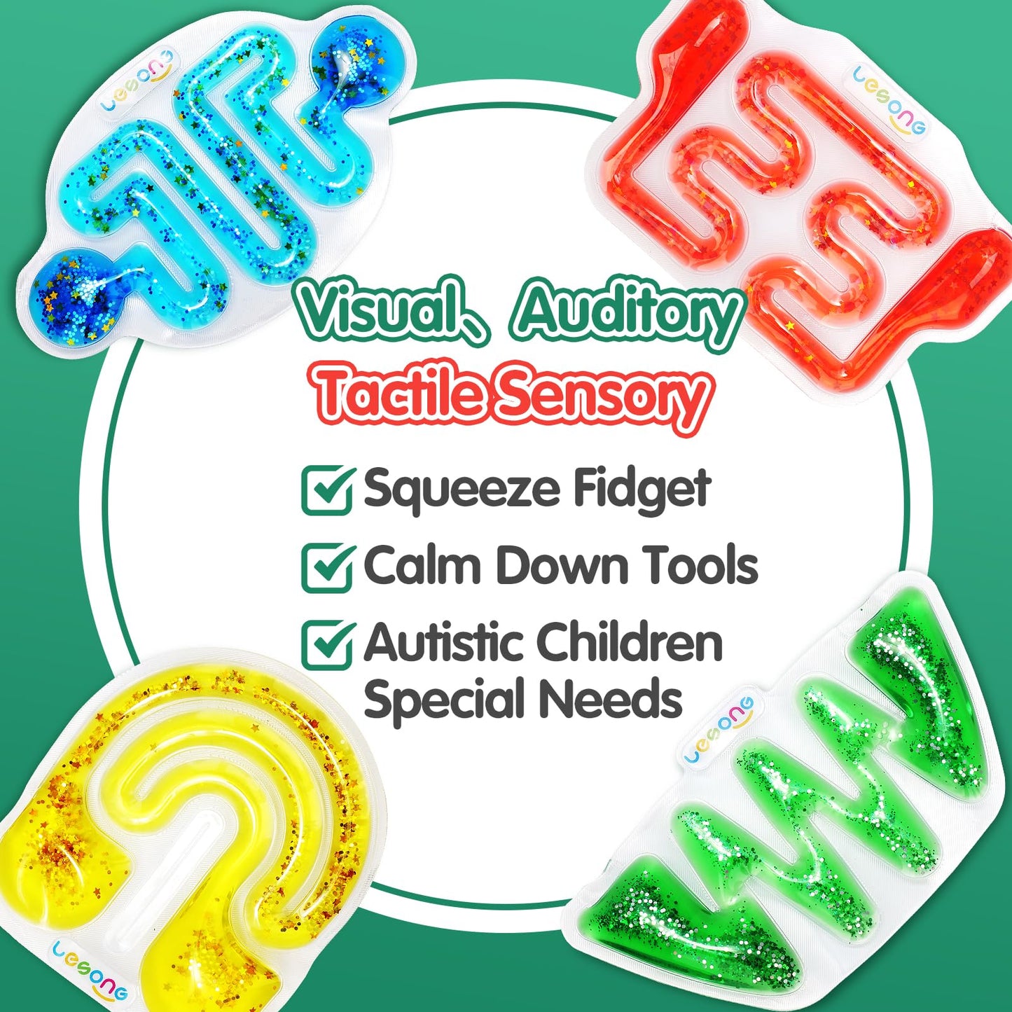 Squishy Sensory Fidget Toys For Kids - Autism Sensory Quiet Fidget For Classroom Students Autistic Children Special Needs, Anxiety Relief For Calm Down, Squeeze Sensory Tube Filled Goo,Glitter