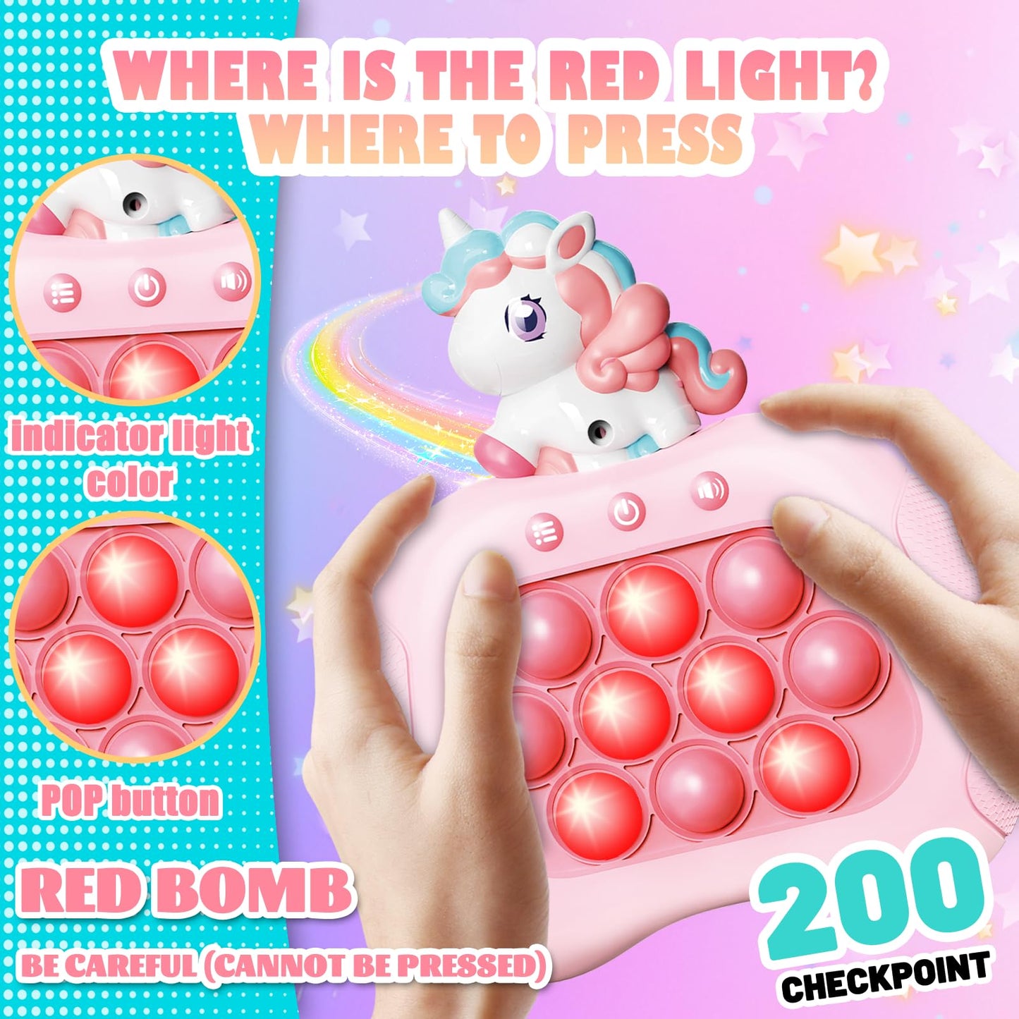 Fast Push Game, Pop Bubble Fidget Toy Quick Push Light Up Popping Game Toys For Ages 4-12, Birthday Gifts For Boys & Girls & Tee