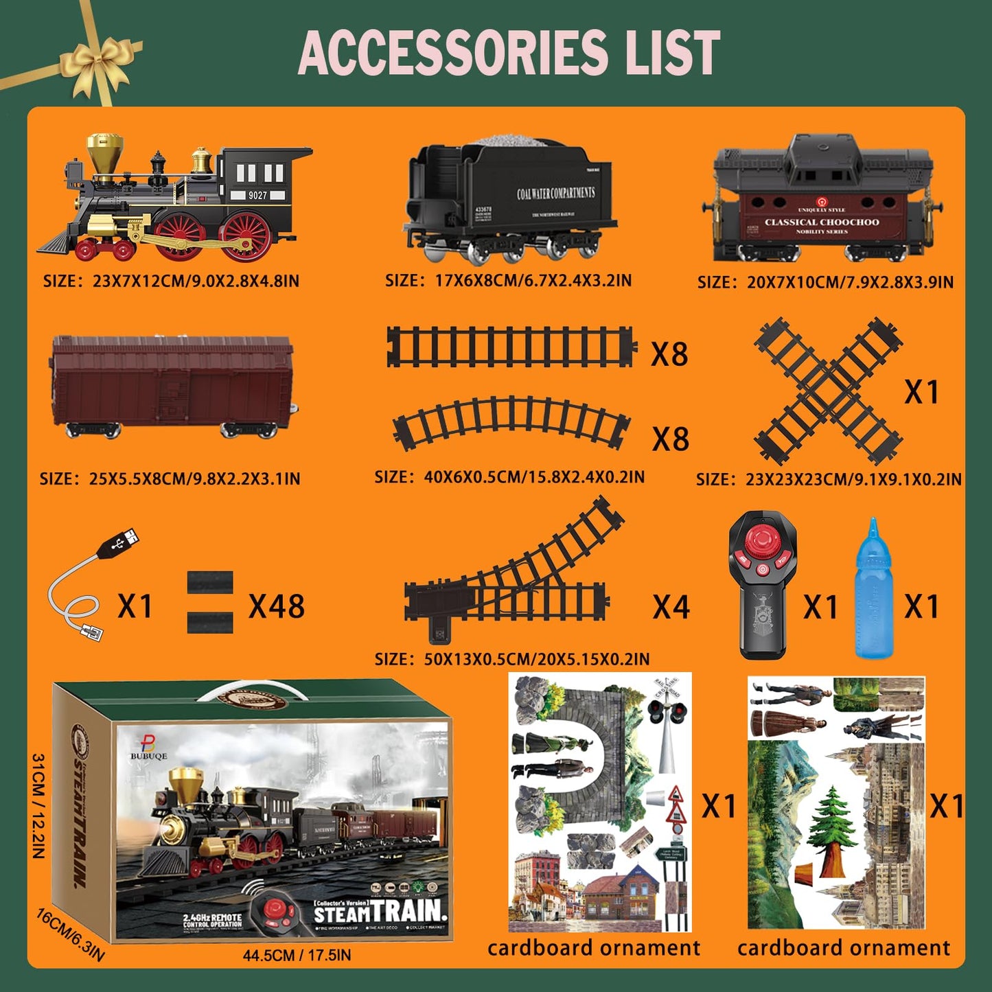 Train Set For Kids Remote Control Train Toys W/Steam Locomotive, Fuel Tank Car & Luxury Tracks, Electric Trains W/Realistic Smok