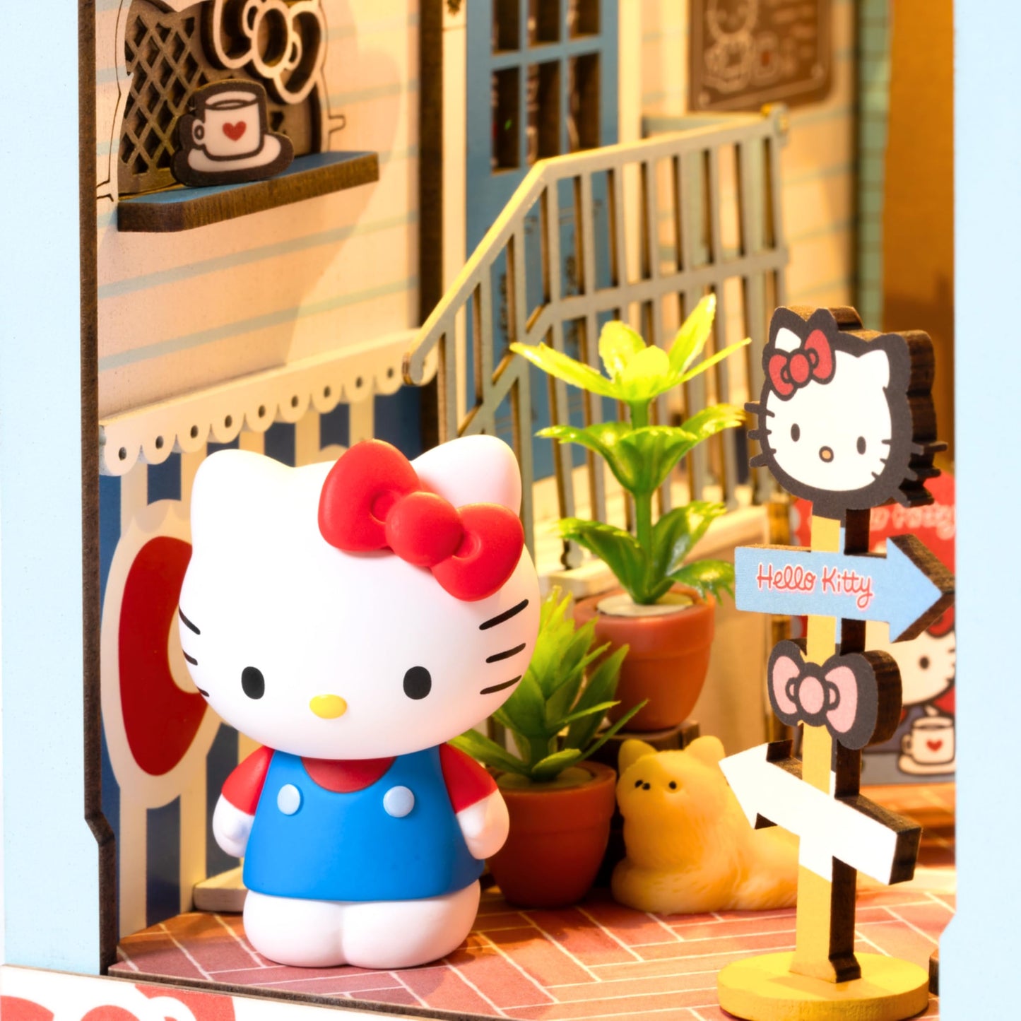Hands Craft DIY Miniature Kit - Hello Kitty Town Square, 1:12 Scale, Wood, TGBH01, LED Lights, Perfect Gift for Fans