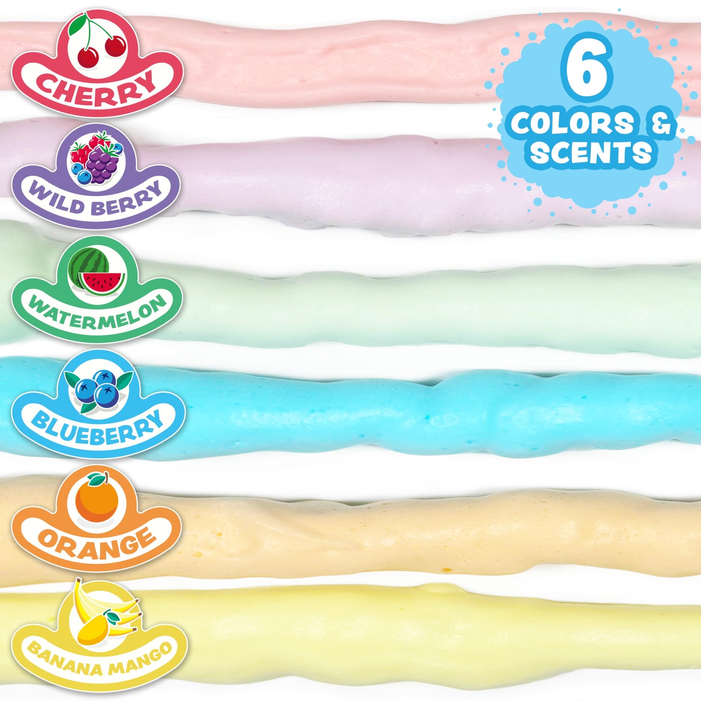 Tub Works Fluffy Foam Soap, Variety 6 Pack | Shape, Mold & Create Bath Art With Soft Bath Foam For Kids | Gentle, Cleansing Kids