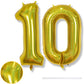 10Th Birthday Balloons For Boys, Large Laser Gold Foil Number 10 Balloons, 40'' Self Inflating Helium Balloons Anniversary Party