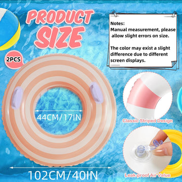 2PCS Pool Floats for mature-themed Striped Swim Ring Pool Floaties Inflatable Swimming Pool Raft Party Water Large Summer Beach Lounger Float Party Supplies (120#Multi Lollipop  2)
