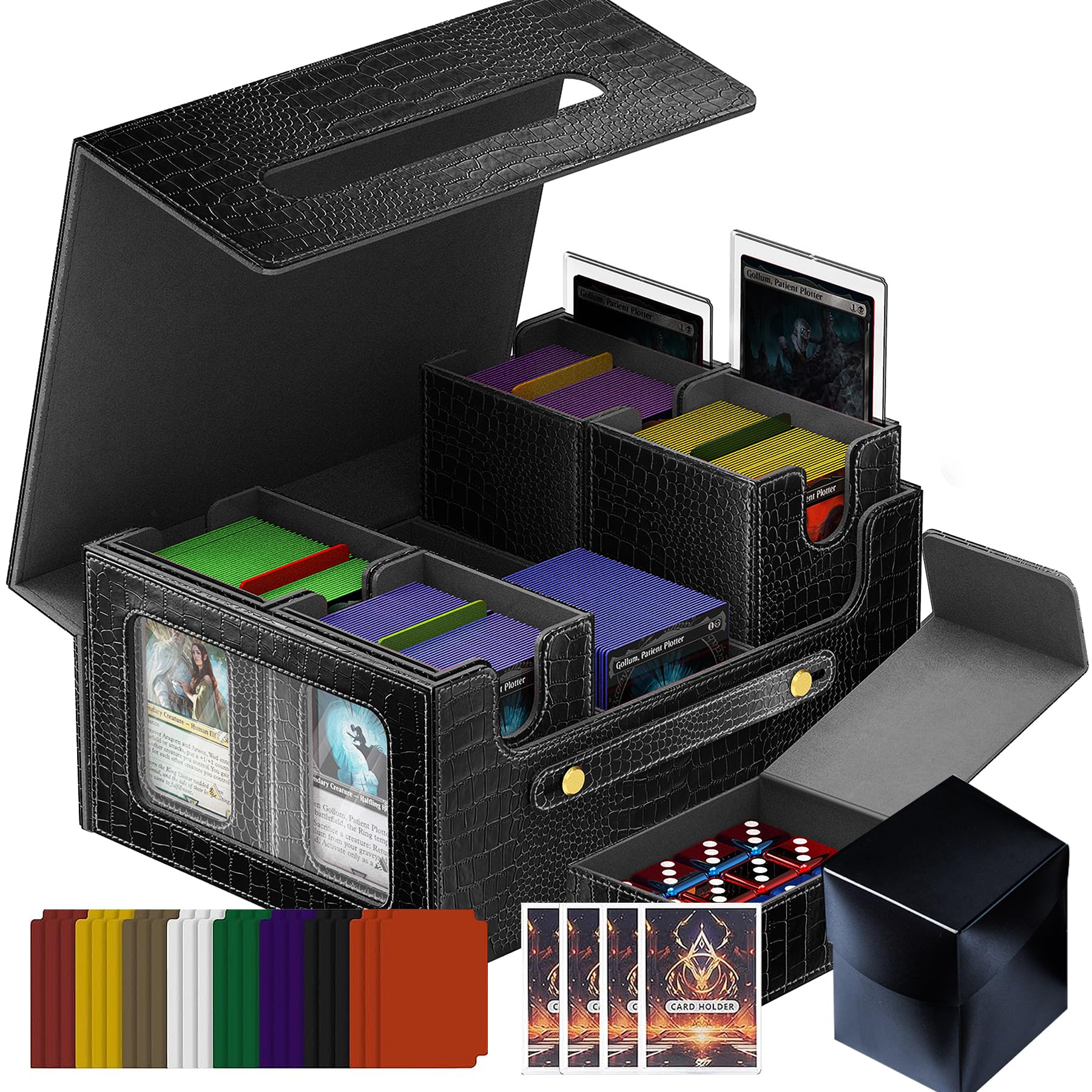 Clutch Texture Commander Deck Box for MTG  6-Deck Modular Card Case with Dice Tray  Holds 600+ Double-Sleeved Cards and 35PT Magnetic Card Holders  for Trading Cards & TCG Collections(Onyx Black)