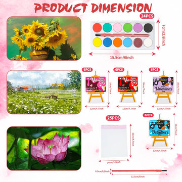 KIMOBER 24 Packs Valentines Day Gifts Cards with Watercolor Paint,Valentines Day Exchange Gifts with 25 Seal Bags for School Cl