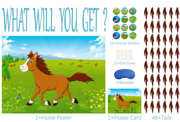 Morcheiong Pin The Tail On The Horse Birthday Game With 48Pcs Tails For Kids Farm Birthday Party Supplies Decorations Favors