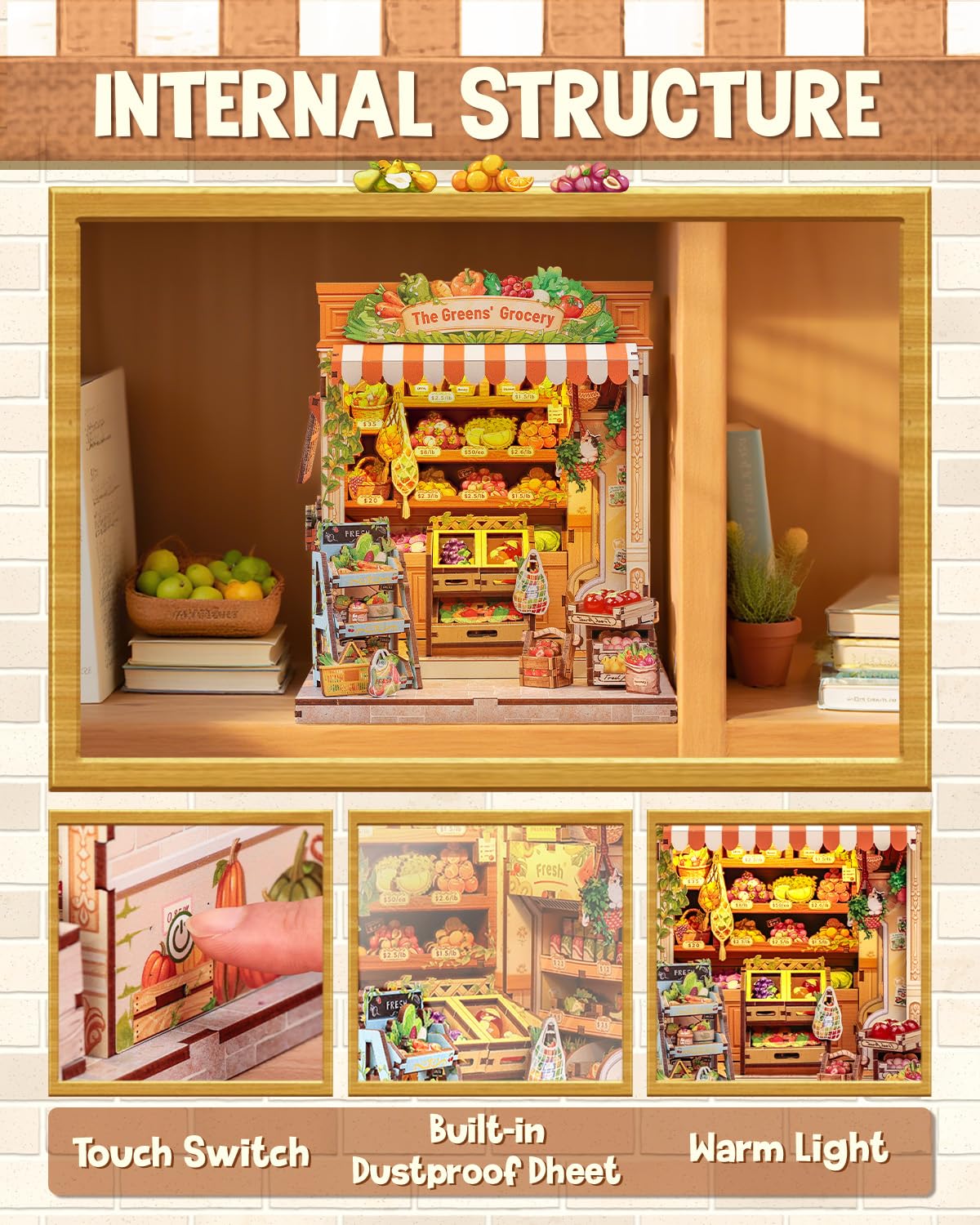 CUTEBEE Book Nook Kit - DIY Miniature House Dollhouse Kit for mature-themed and Teens  Booknook Bookshelf Decor with LED Light  Gifts for Family and Friends (The Greens Grocery)